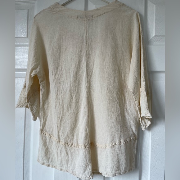 Maria De Guadalajara Vintage Cotton Gauze Top Women's Boho Size L Cream Tunic - Picture 3 of 5